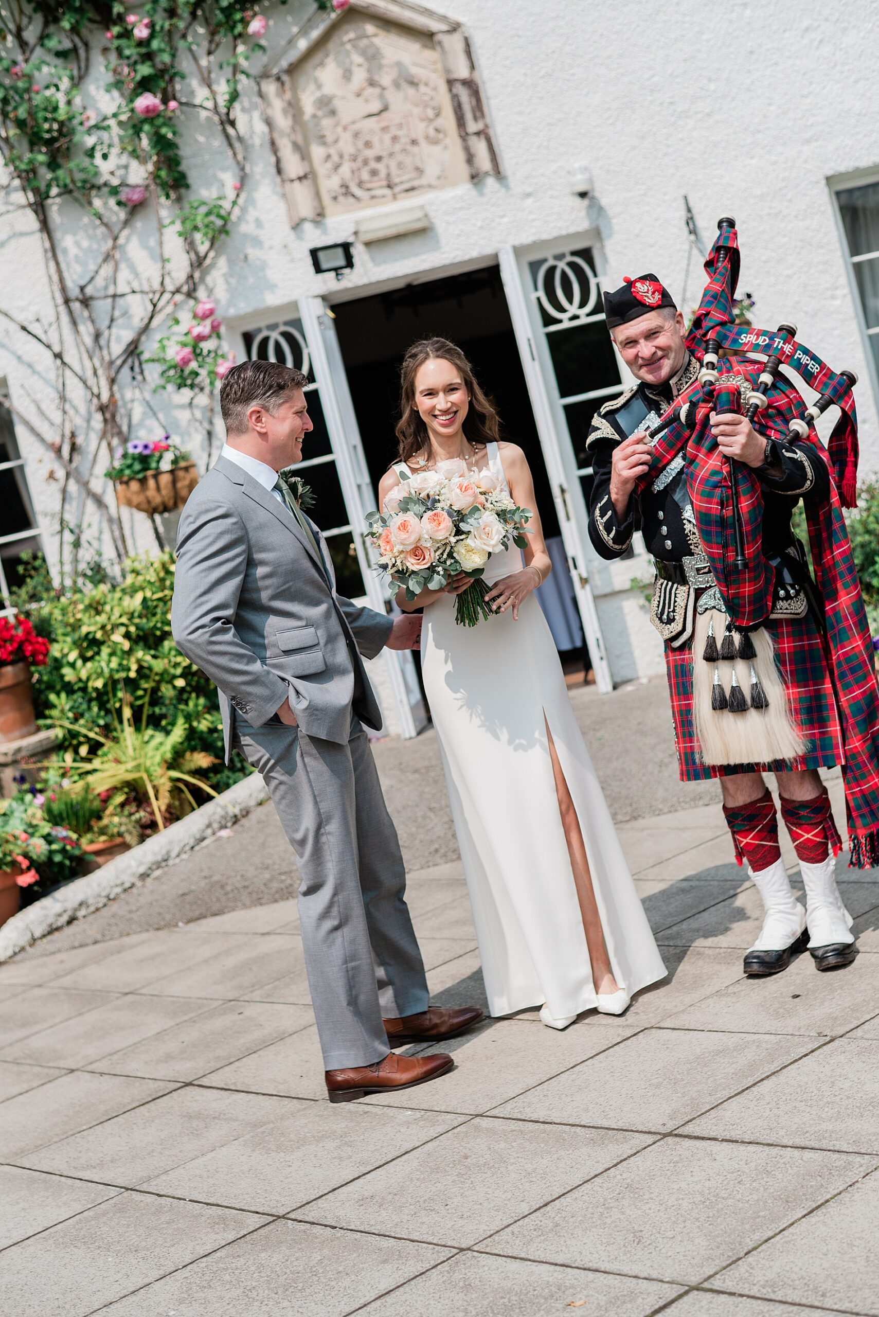Bagpiper plays at wedding ceremony in Scotland 