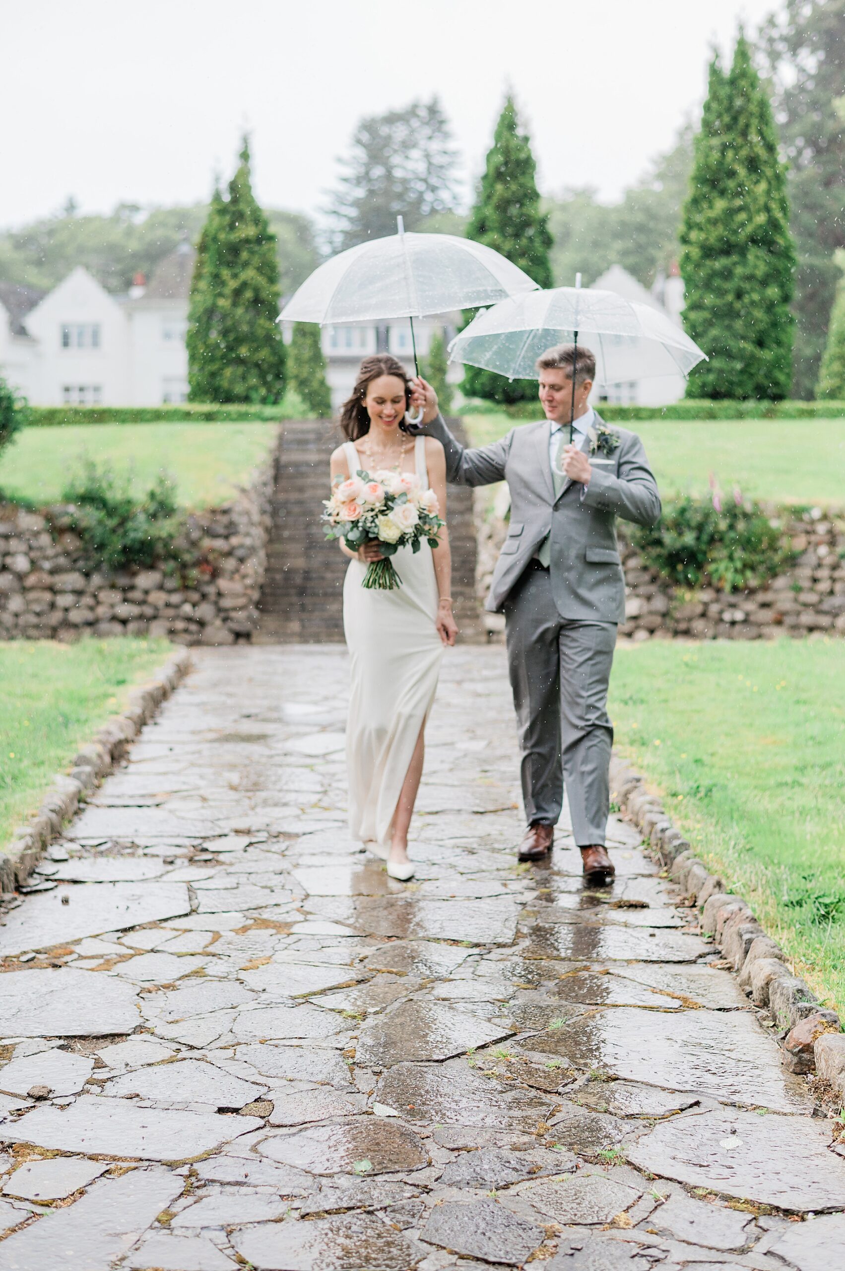 Rainy day wedding portraits from Scotland wedding at Achnagairn Castle