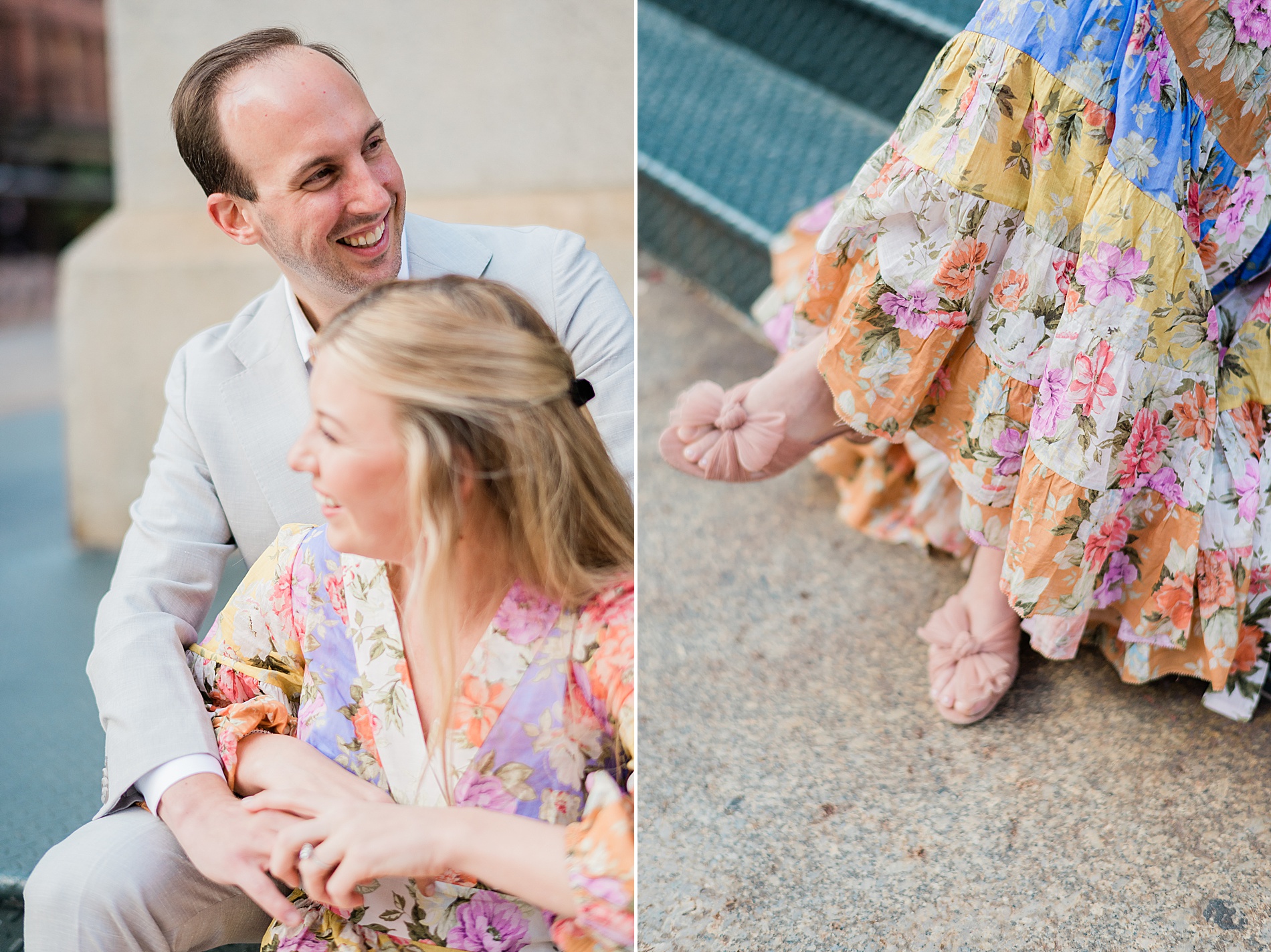 couple sitting together with woman in colorful dress