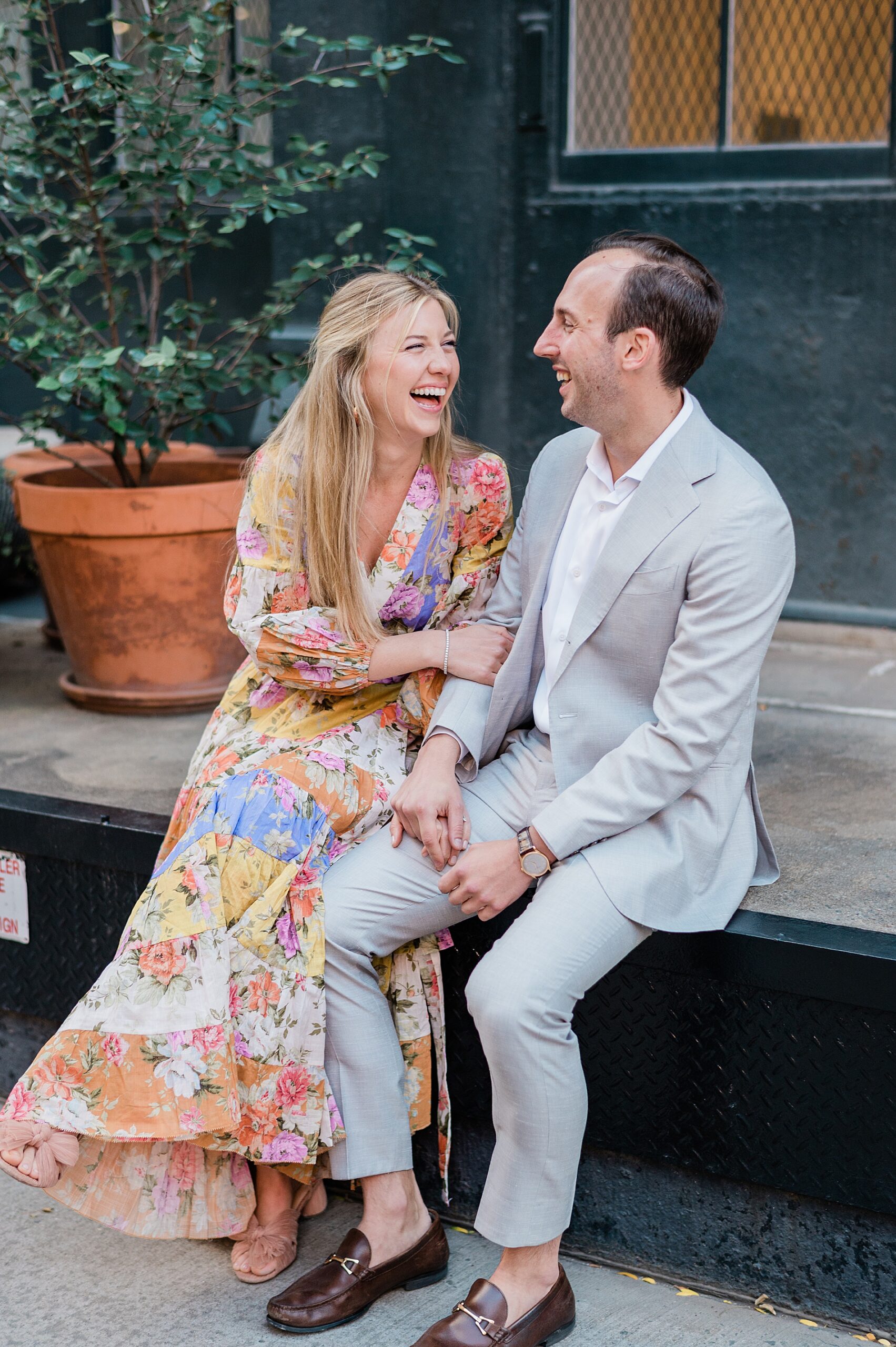 joyful summer engagement photos in Tribeca NYC