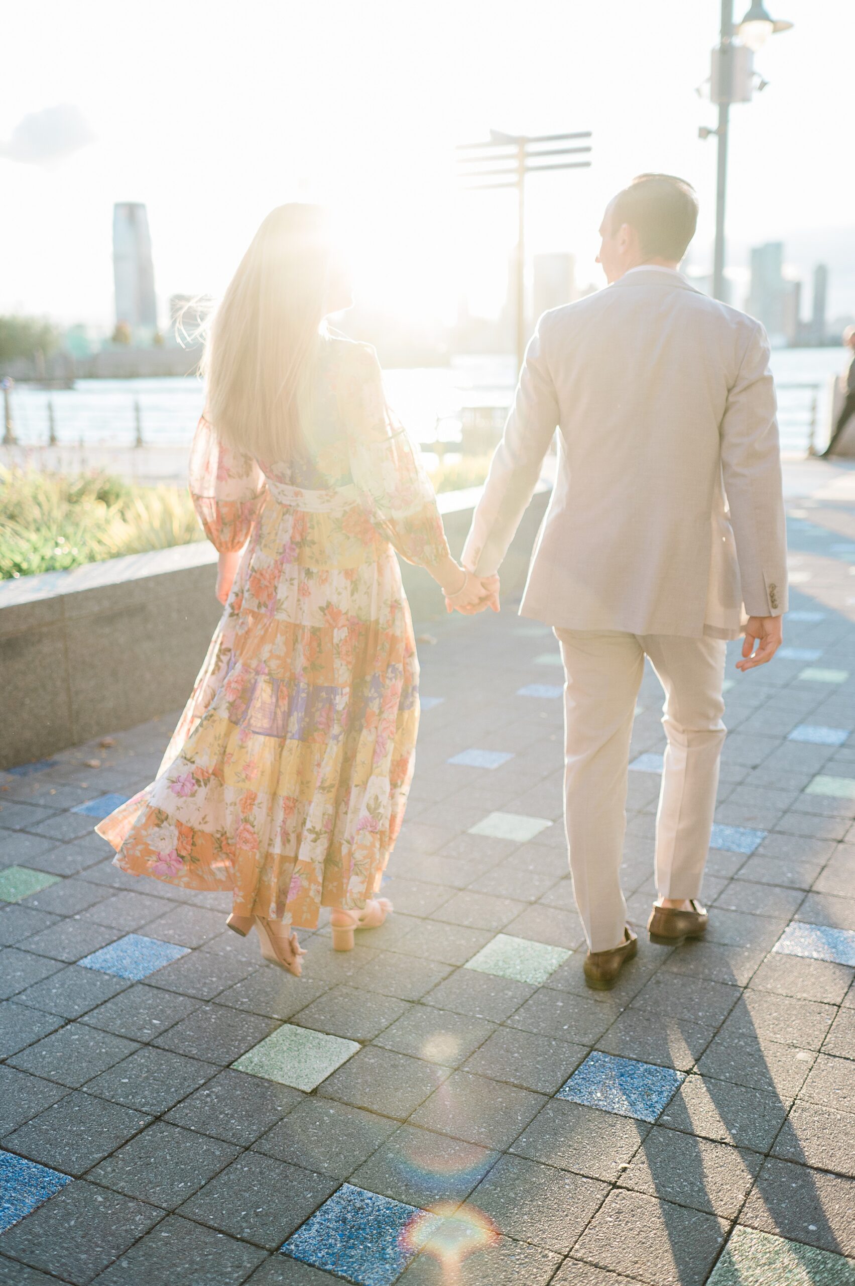 sunset engagement photos at West Side Highway in Tribeca, NY