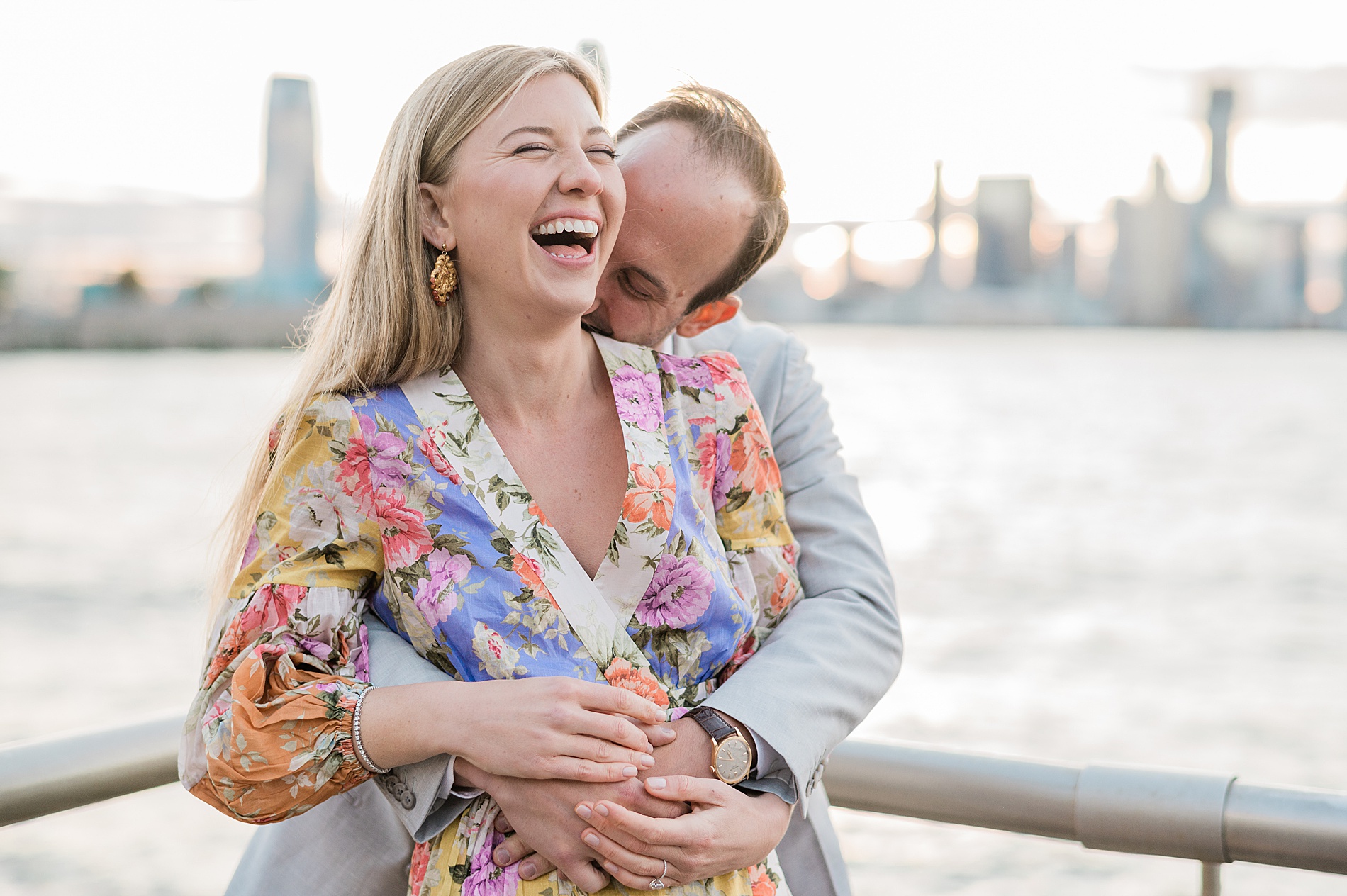 candid summer engagement photos in Tribeca NYC
