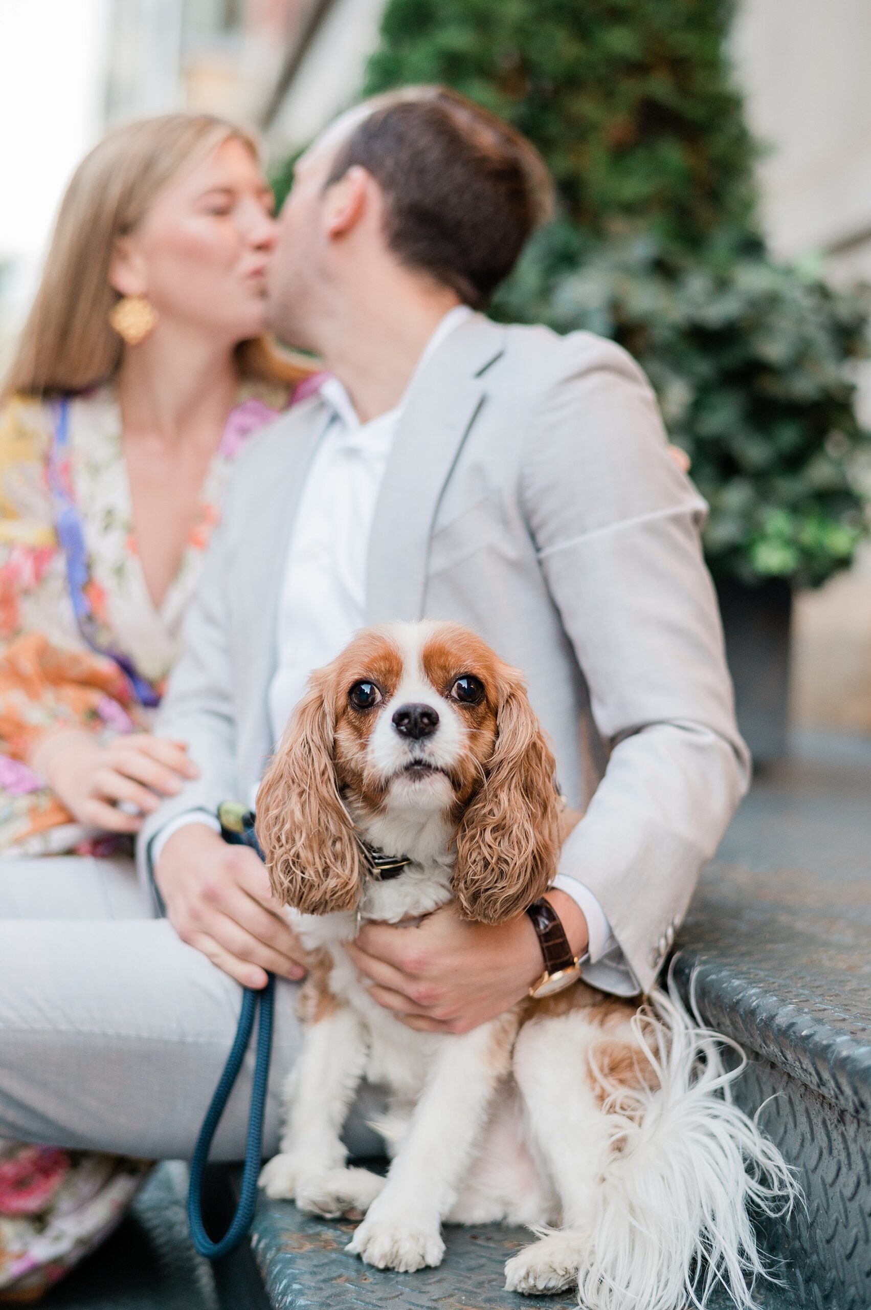 Summer Engagement in Tribeca NYC  with adorable dog 