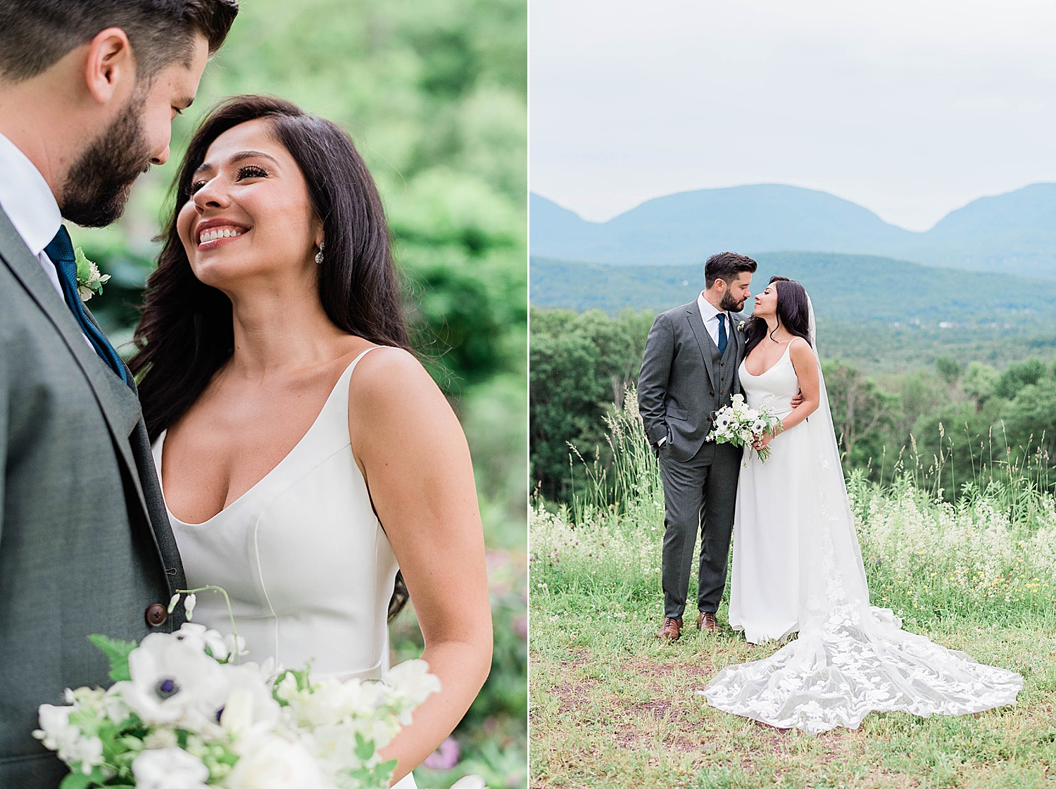 romantic wedding portraits after Catskill Mountain Wedding ceremony on hilltop at Deer Mountain Inn