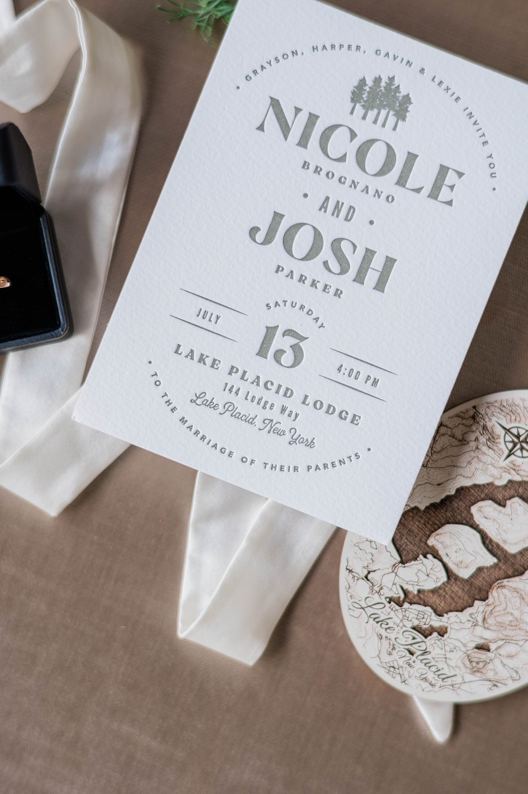 embossed wedding invitation from Intimate Lake Placid Wedding