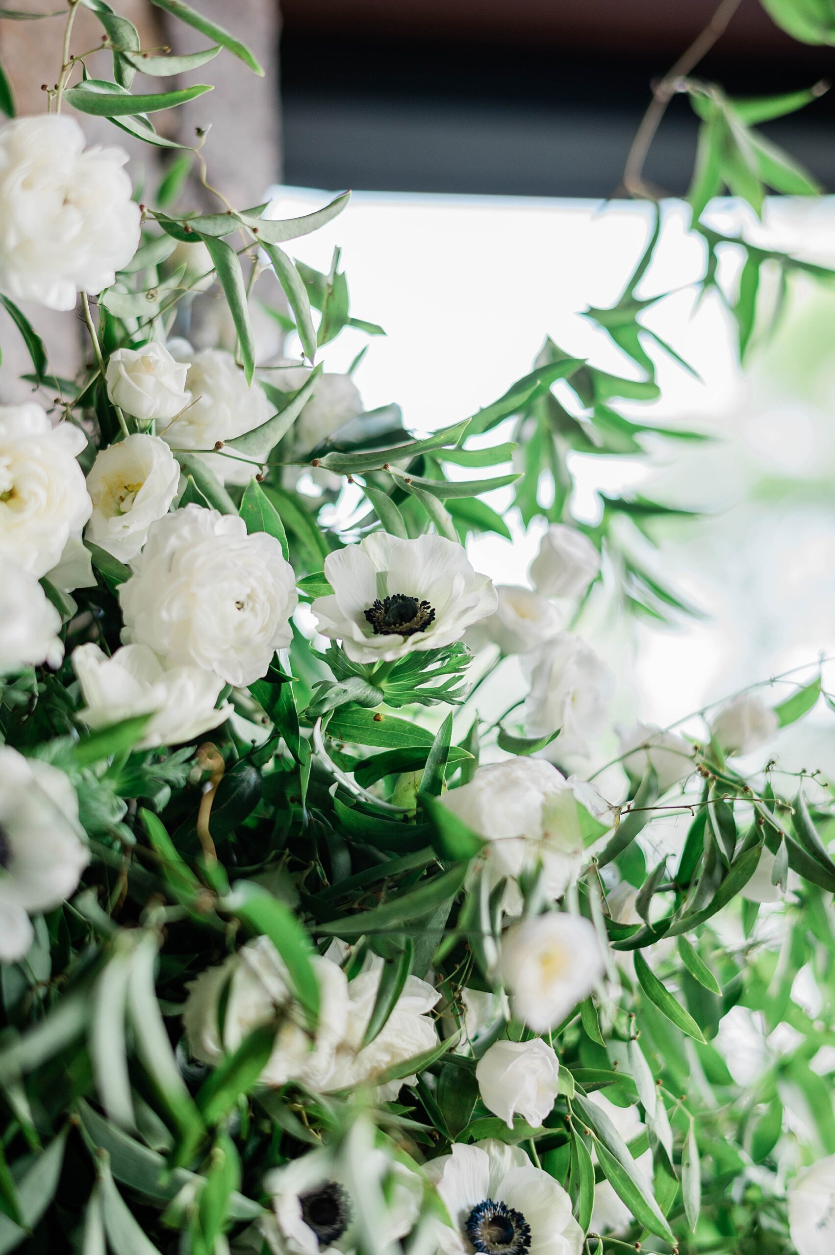 white wedding flowers and greenery