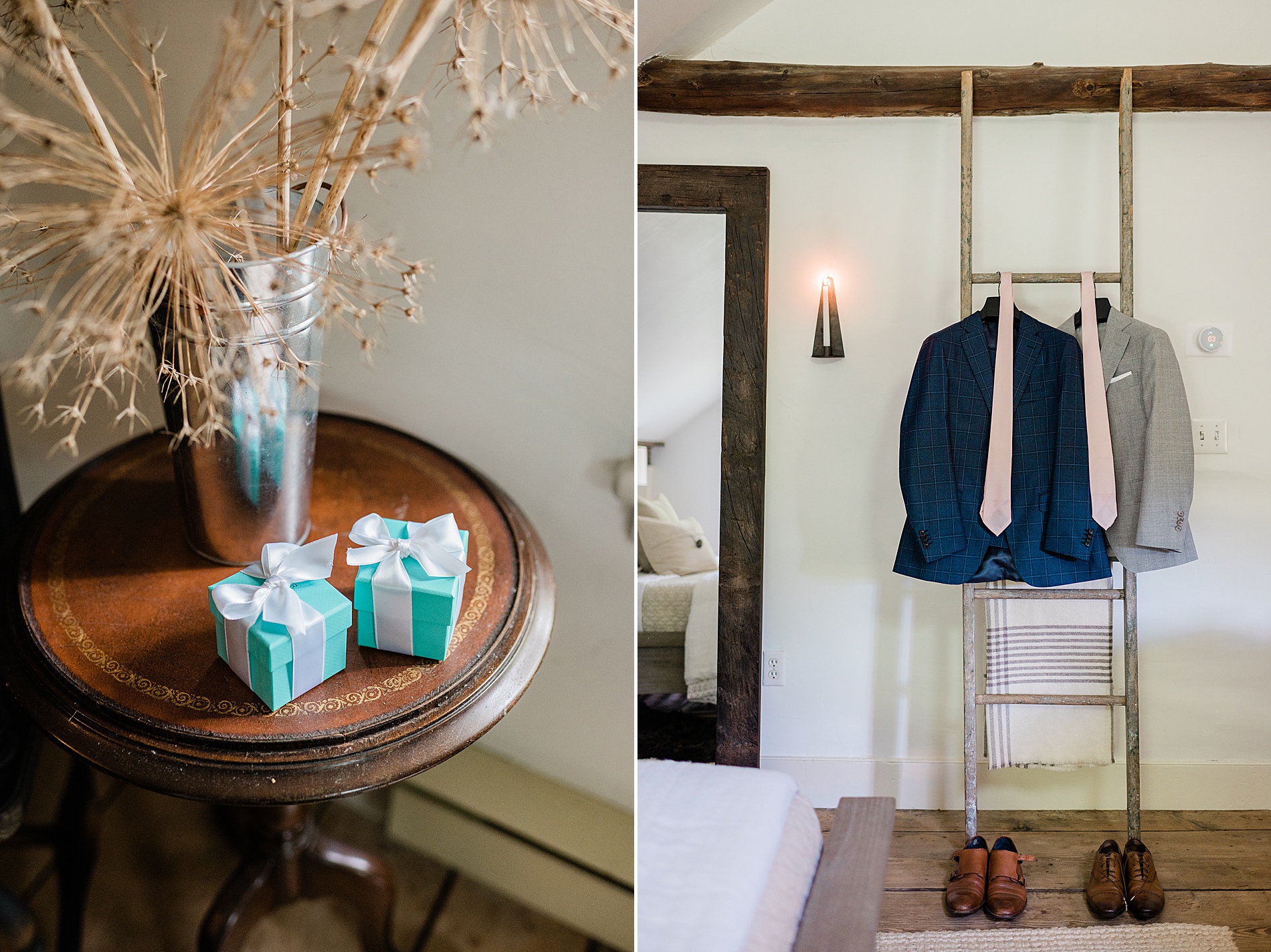 groom details and tiffany rings in boxes