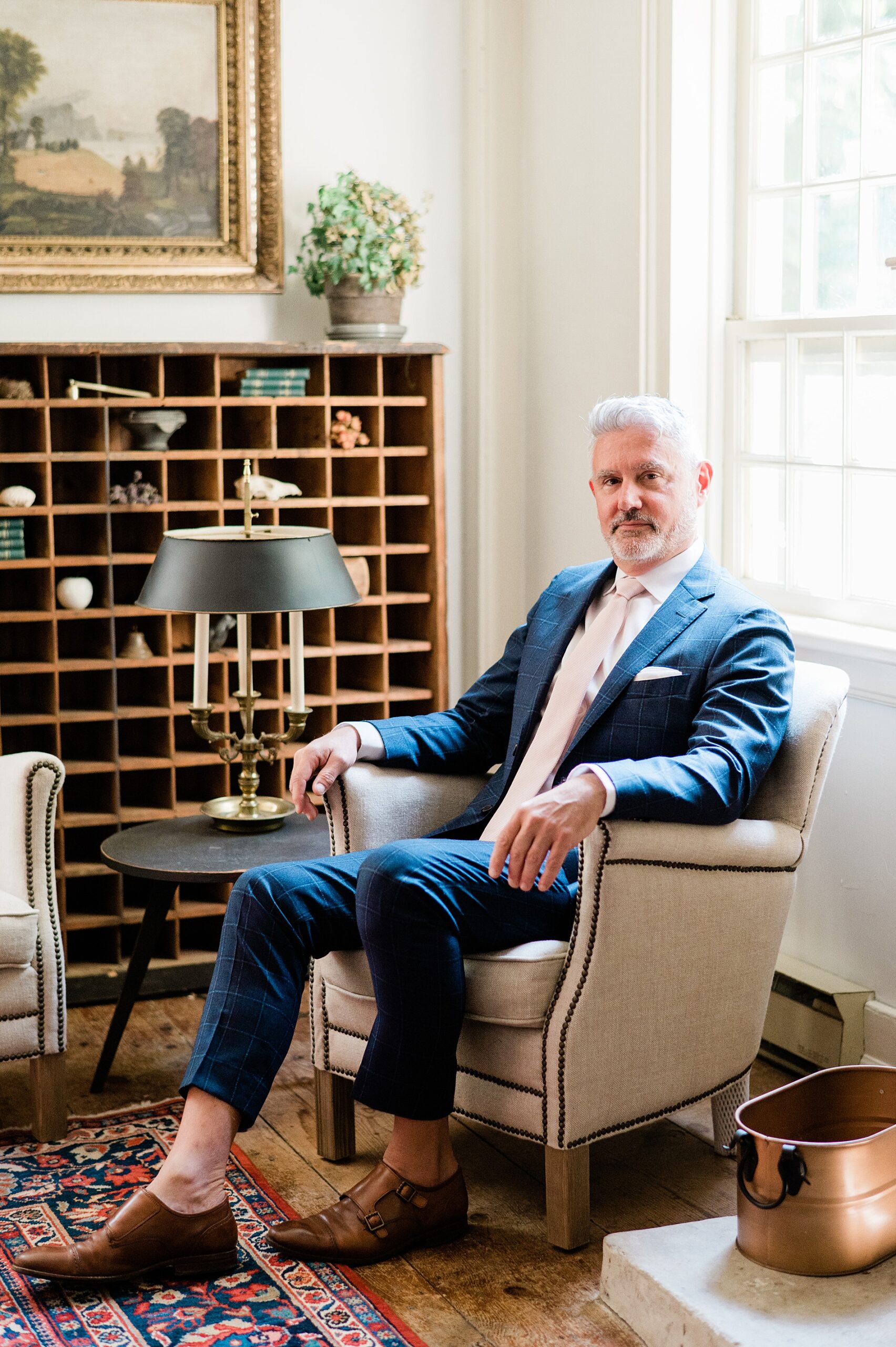 groom getting ready for wedding vow renewal in Hudson Valley