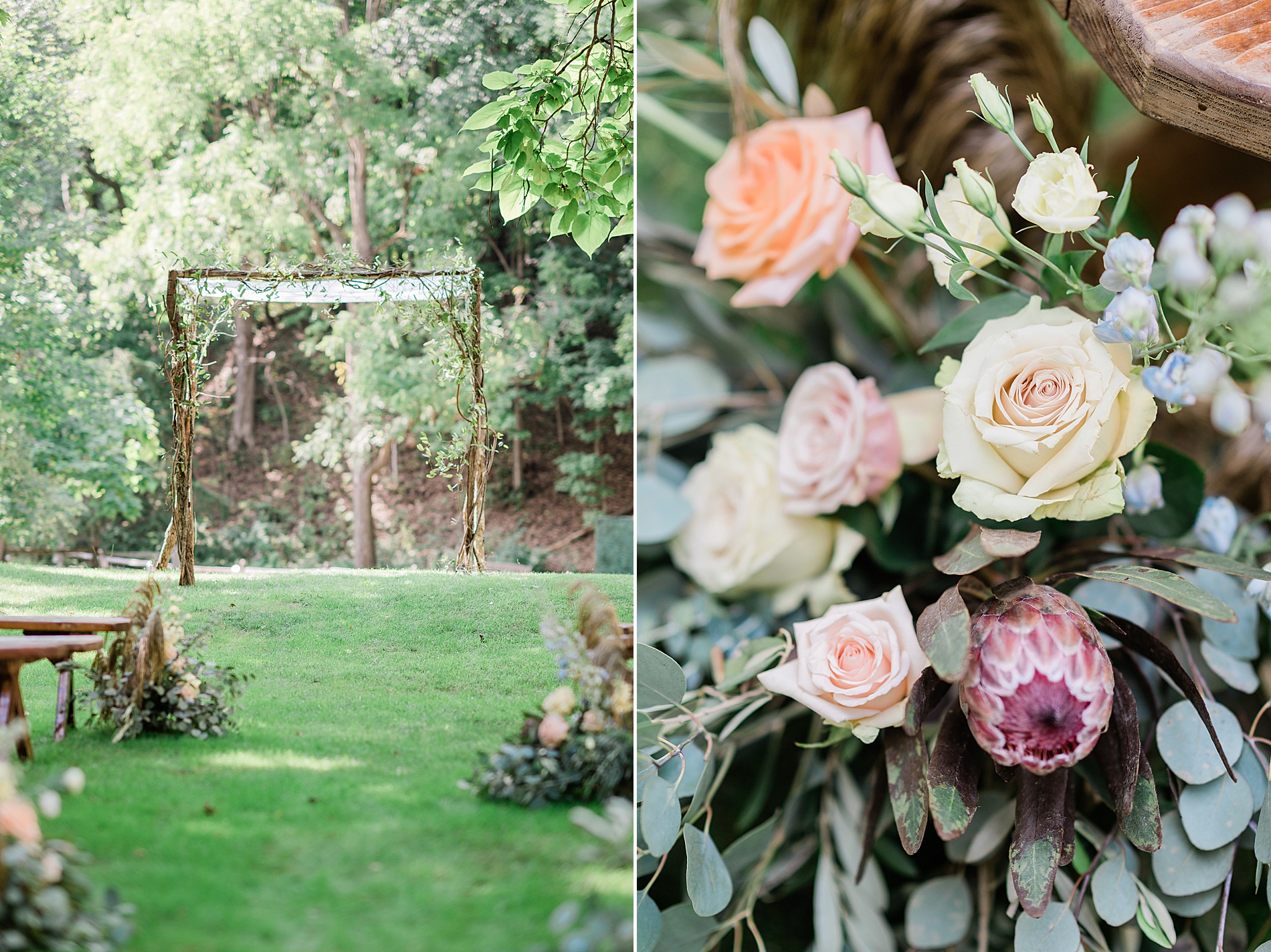 wedding arch and ceremony flowers