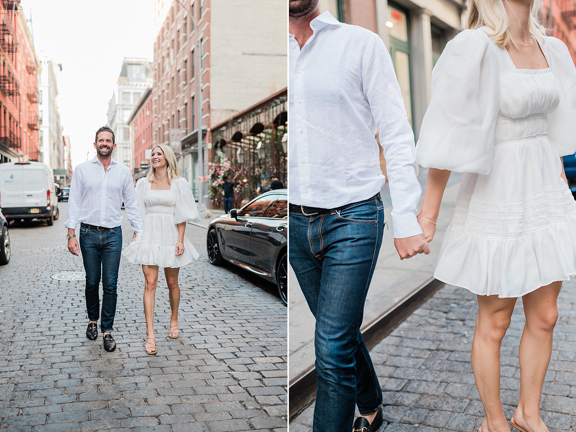 couple walk the streets of SoHo District