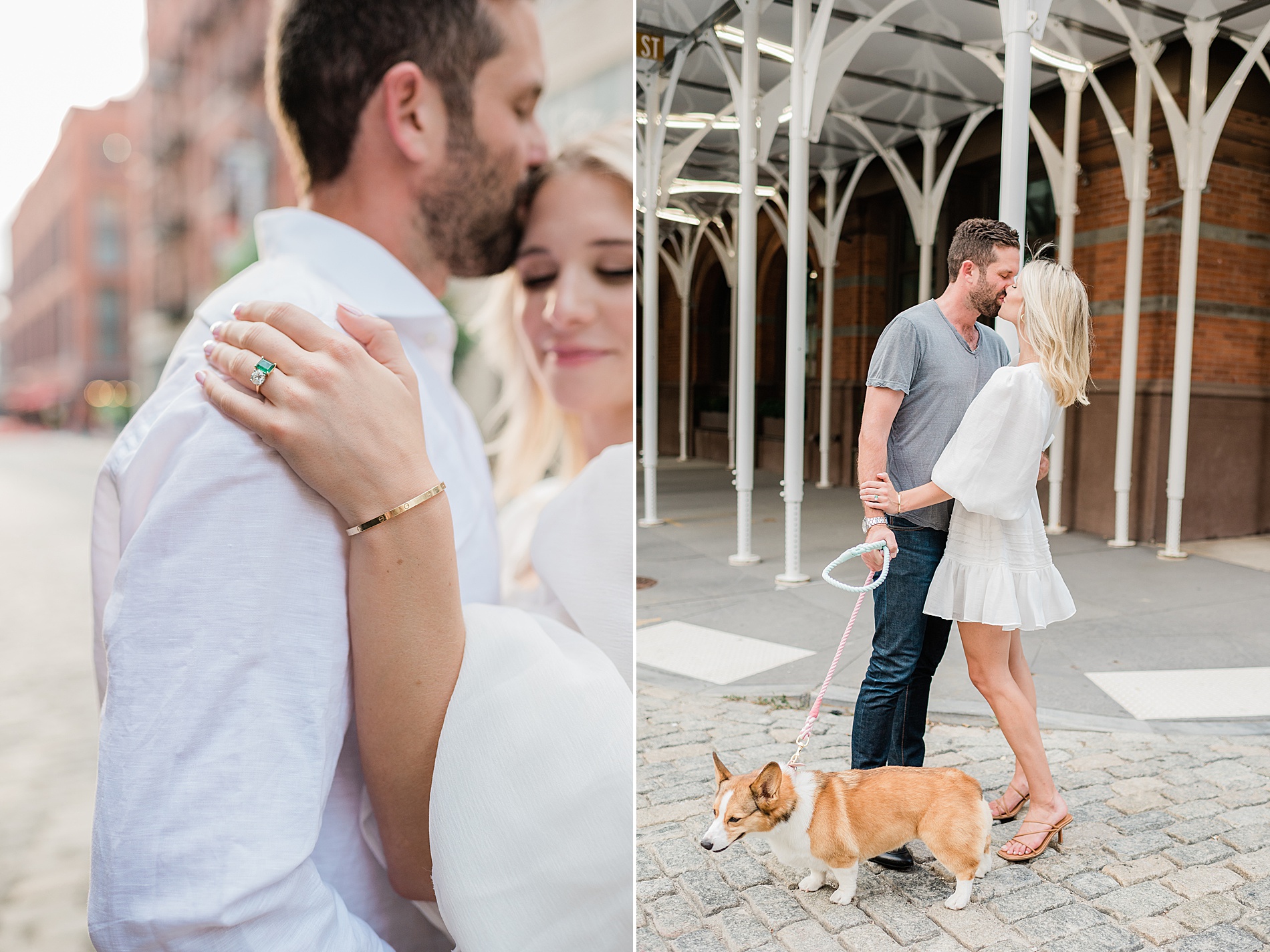 Couple with their dog during engagement photos