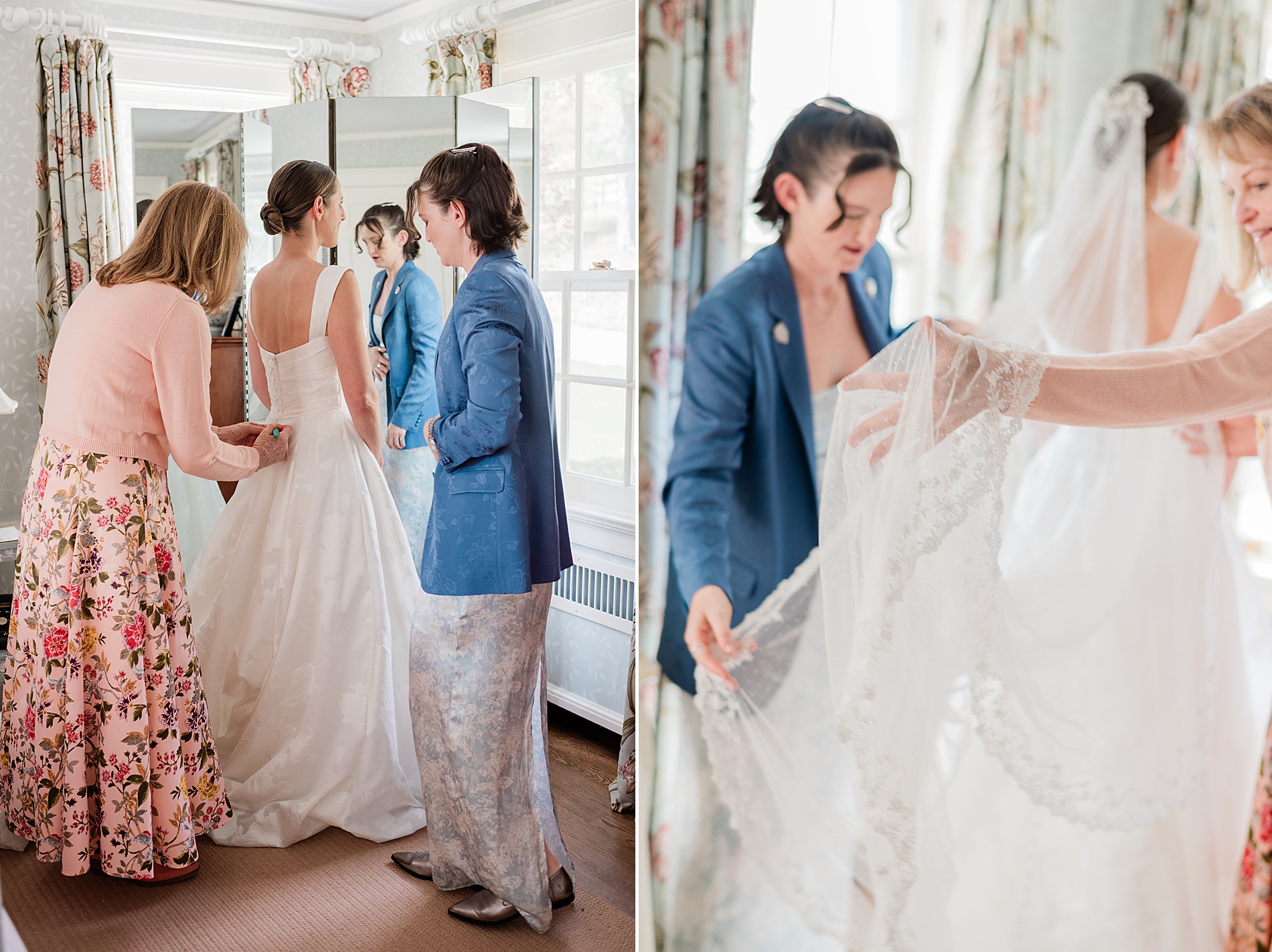 bride getting ready with family