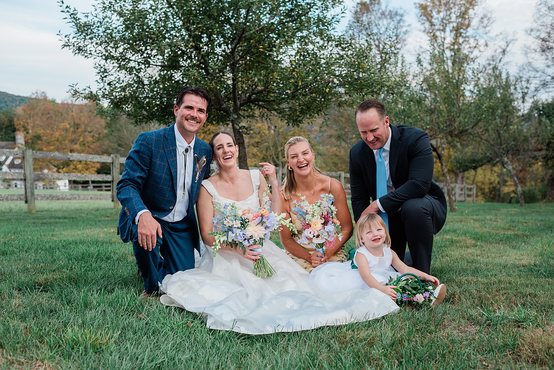bride and groom with family
