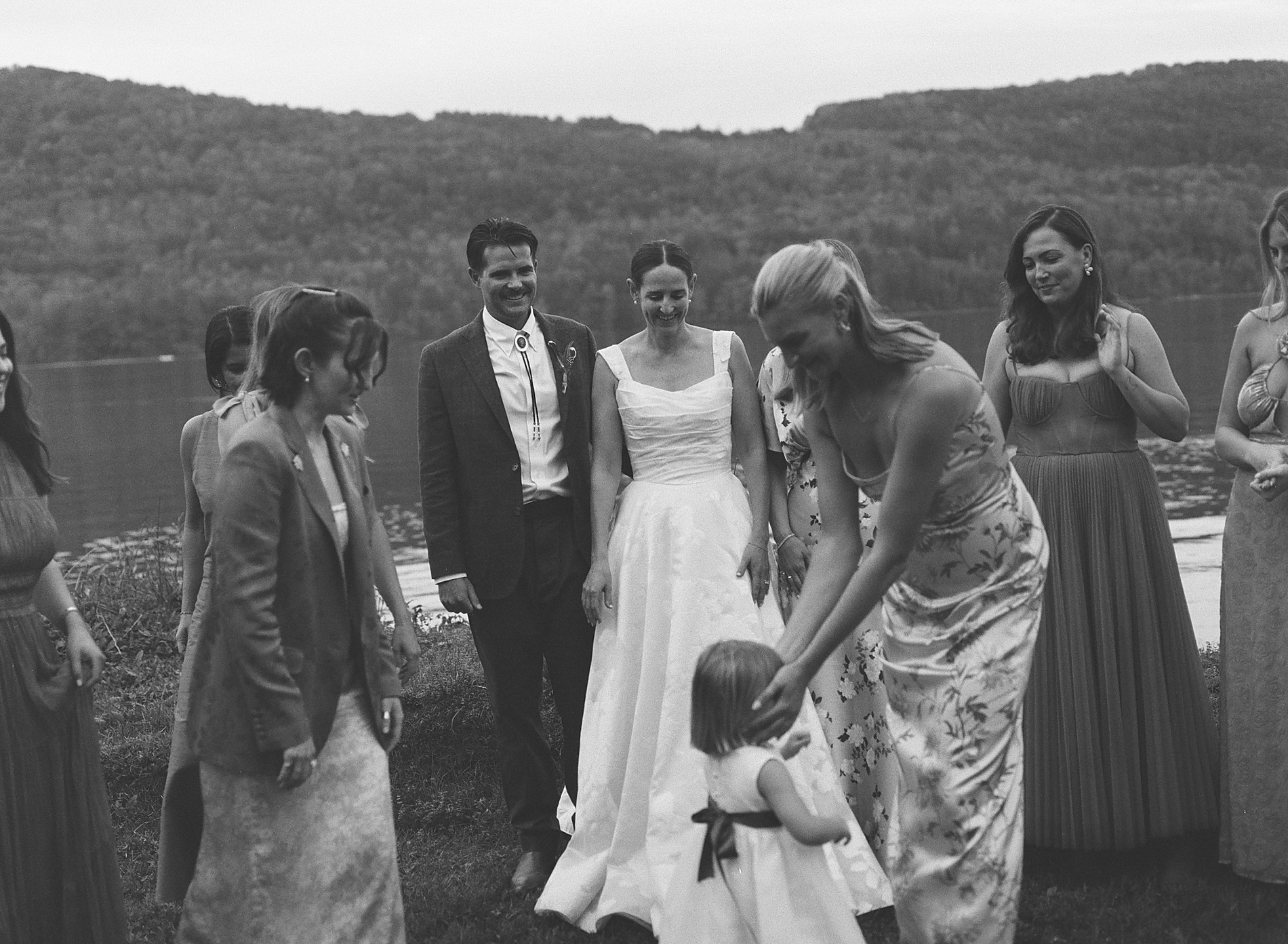 family members gather after wedding ceremony