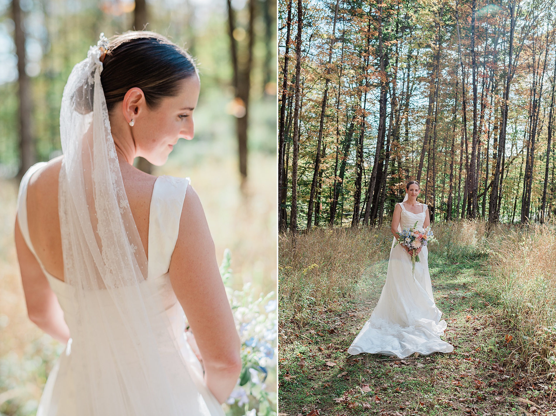 bride in wedding dress wearing veil that has been in the family.