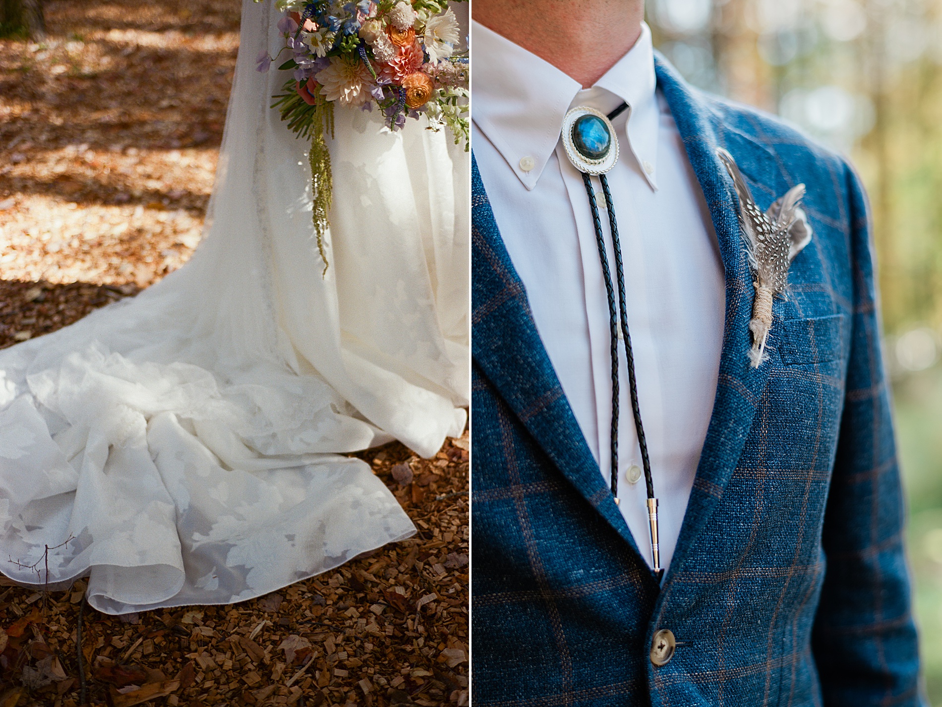 bride and groom attire details