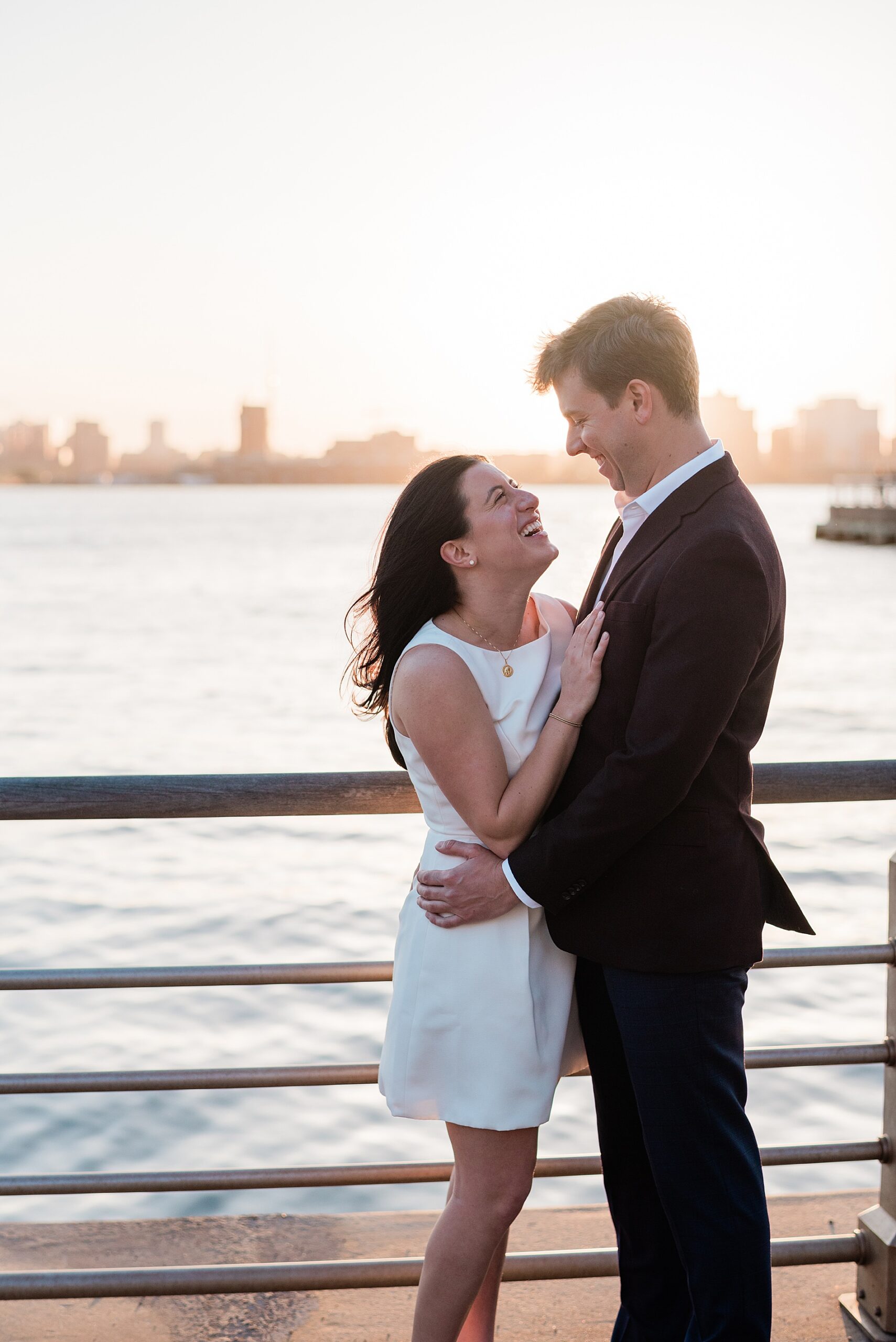 romantic sunset engagement photos of couples by Hudson river