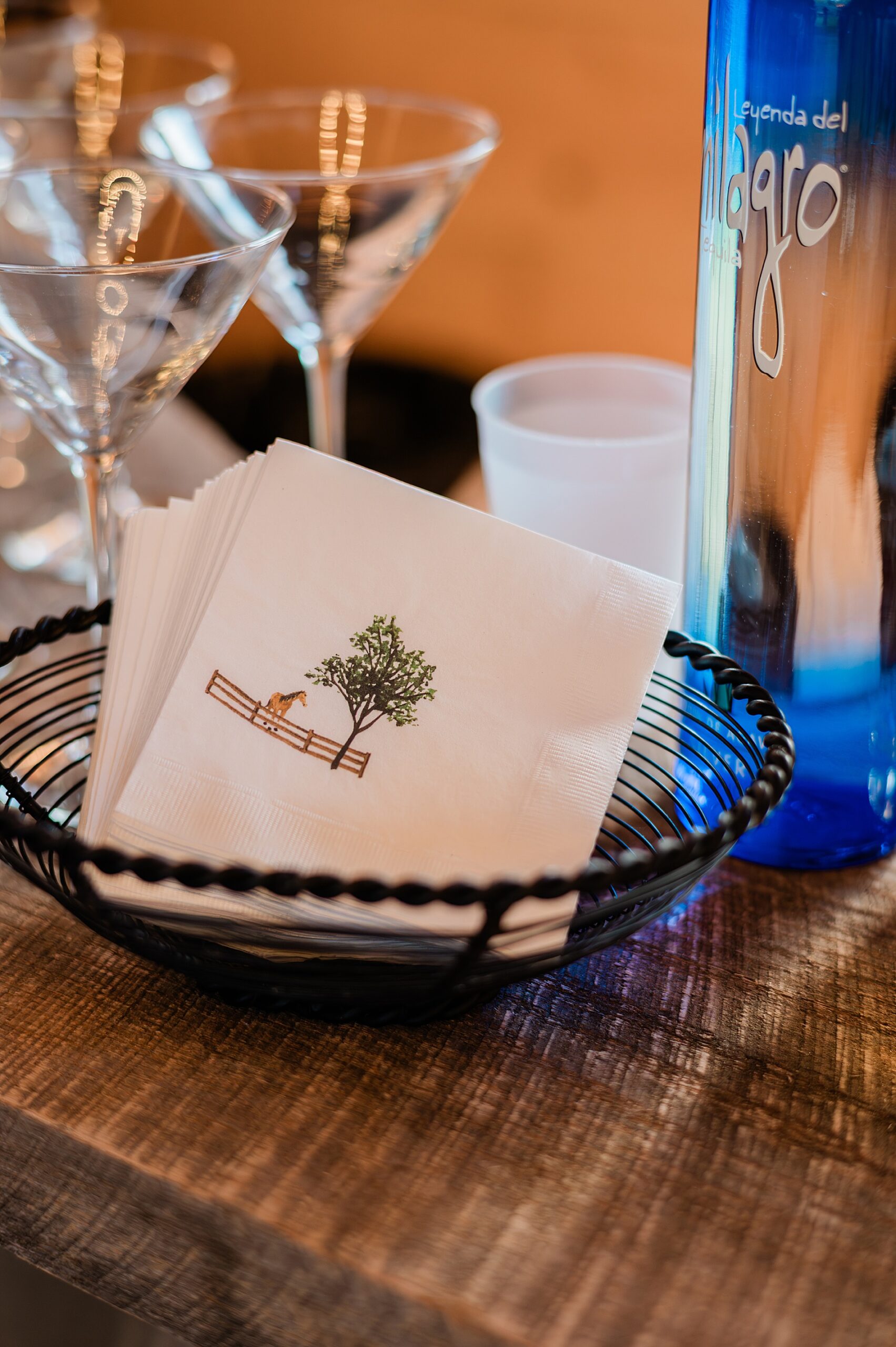custom cocktail napkins with horse by fence 