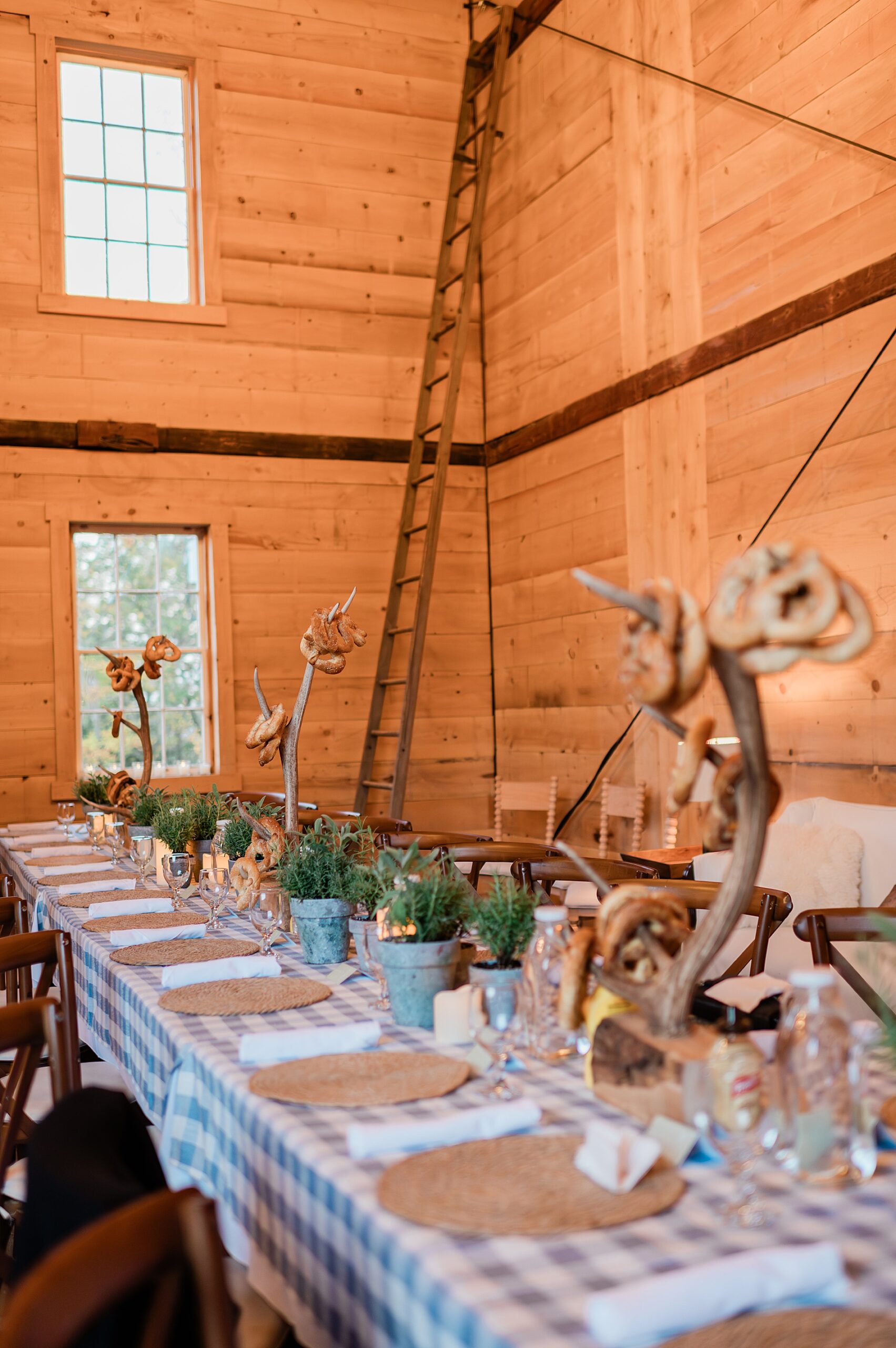 antlers hold soft pretzels for wedding welcome party 