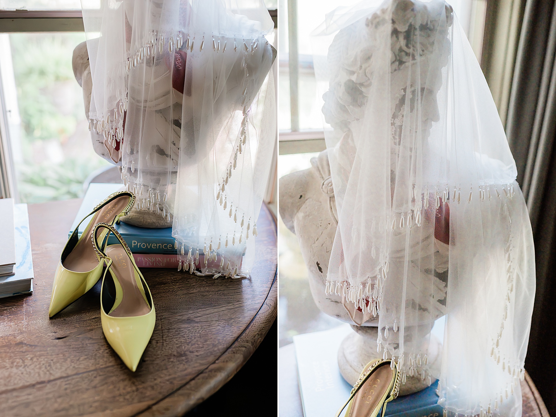 bridal shoes and wedding veil