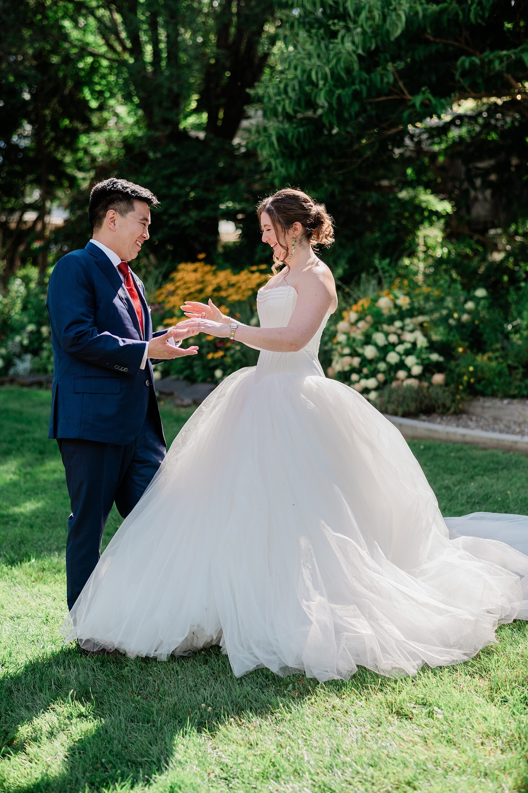 bride and groom share first look