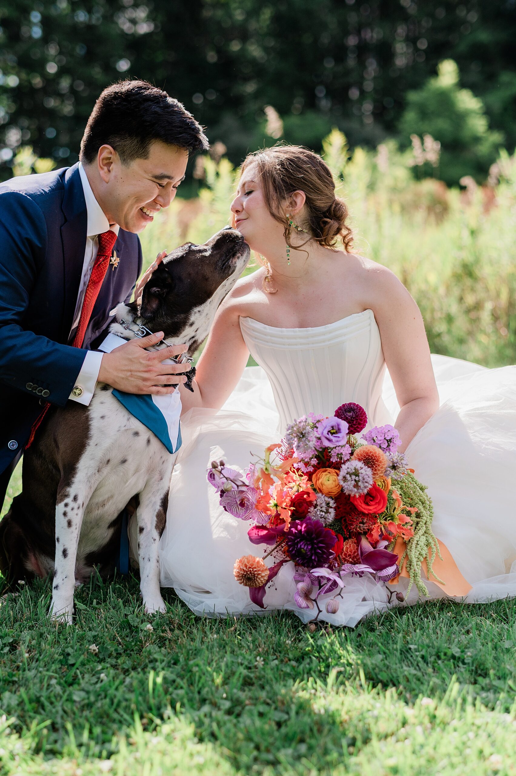bride and groom photos with couple's dog