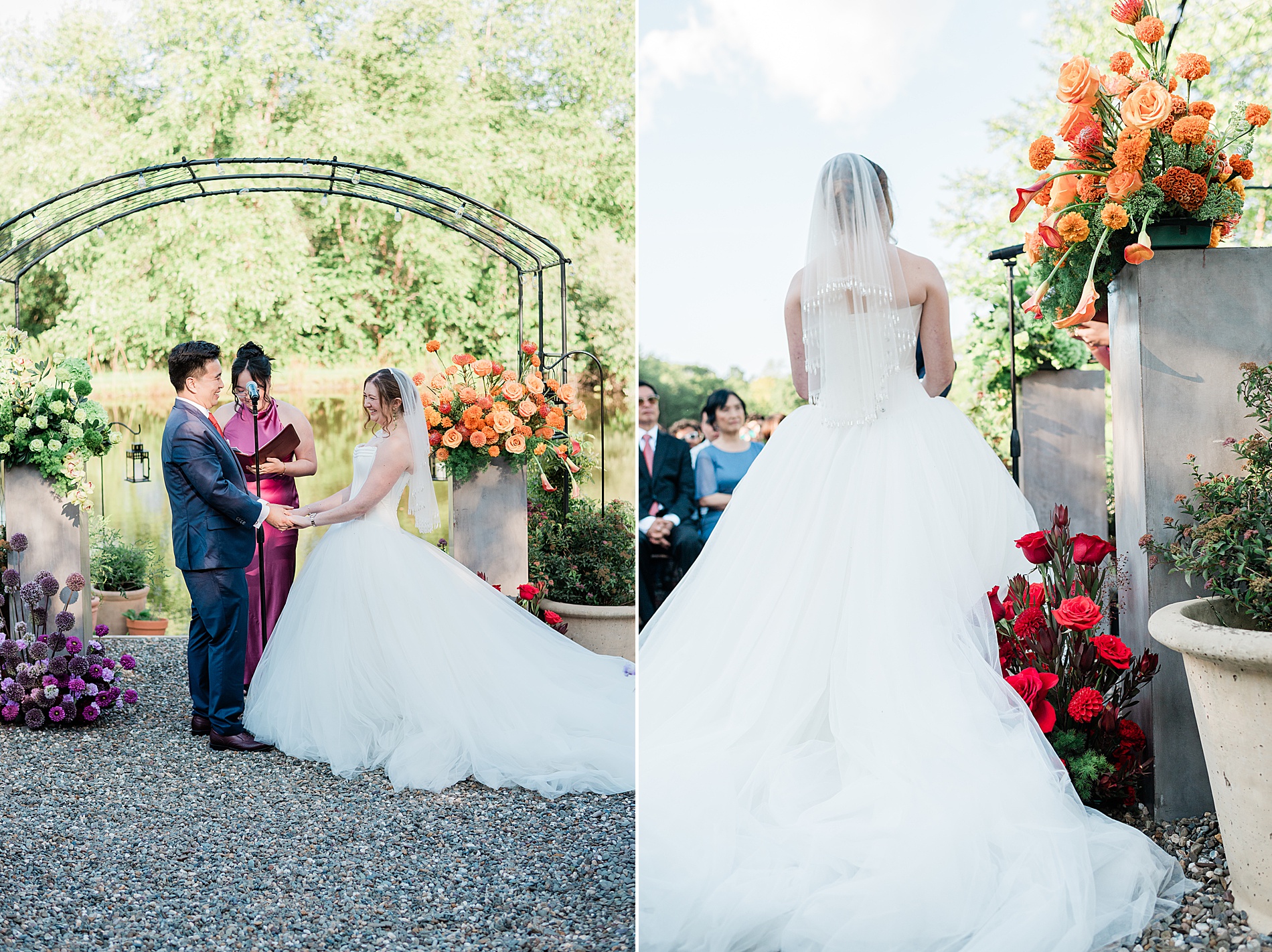 bride and groom exchange vows at M&D Farm Garden Wedding ceremony