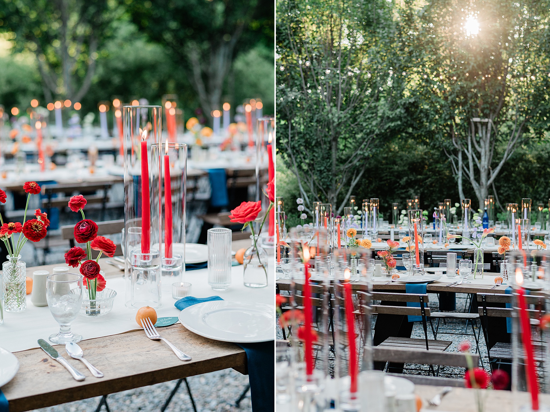 romantic wedding reception dinner in European-style garden at M&D Farm in Hudson Valley