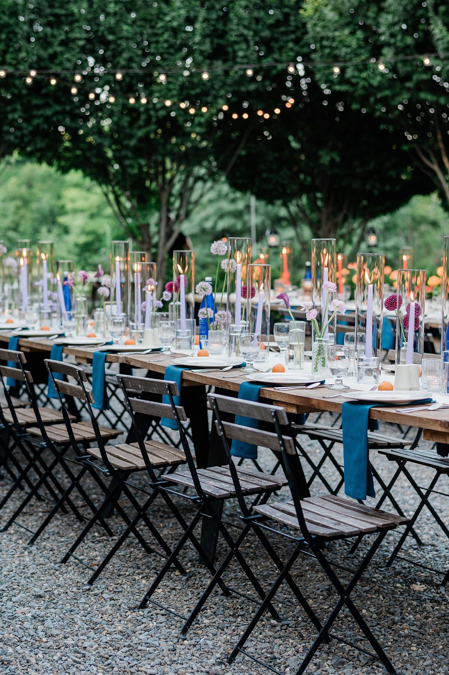 blue napkins at wedding reception