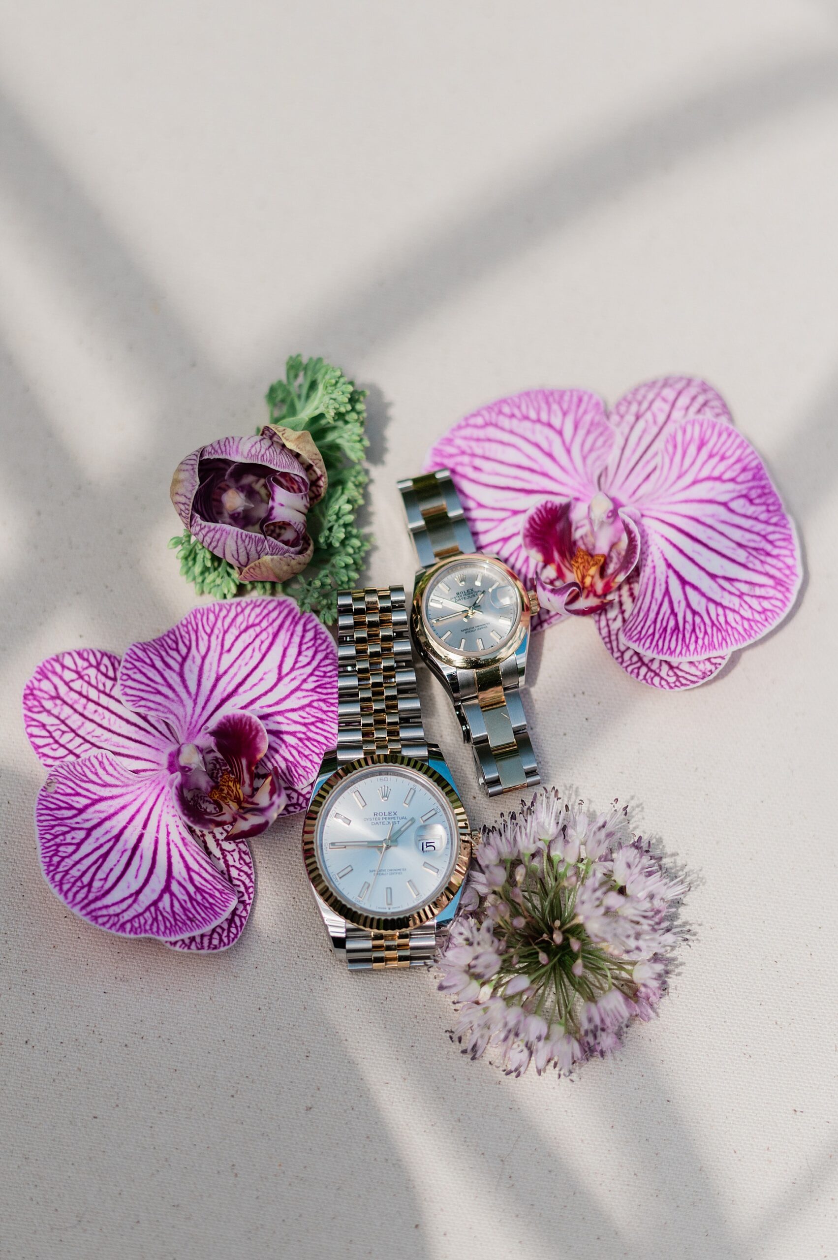 matching bride and groom watches that they gifted each other on wedding day
