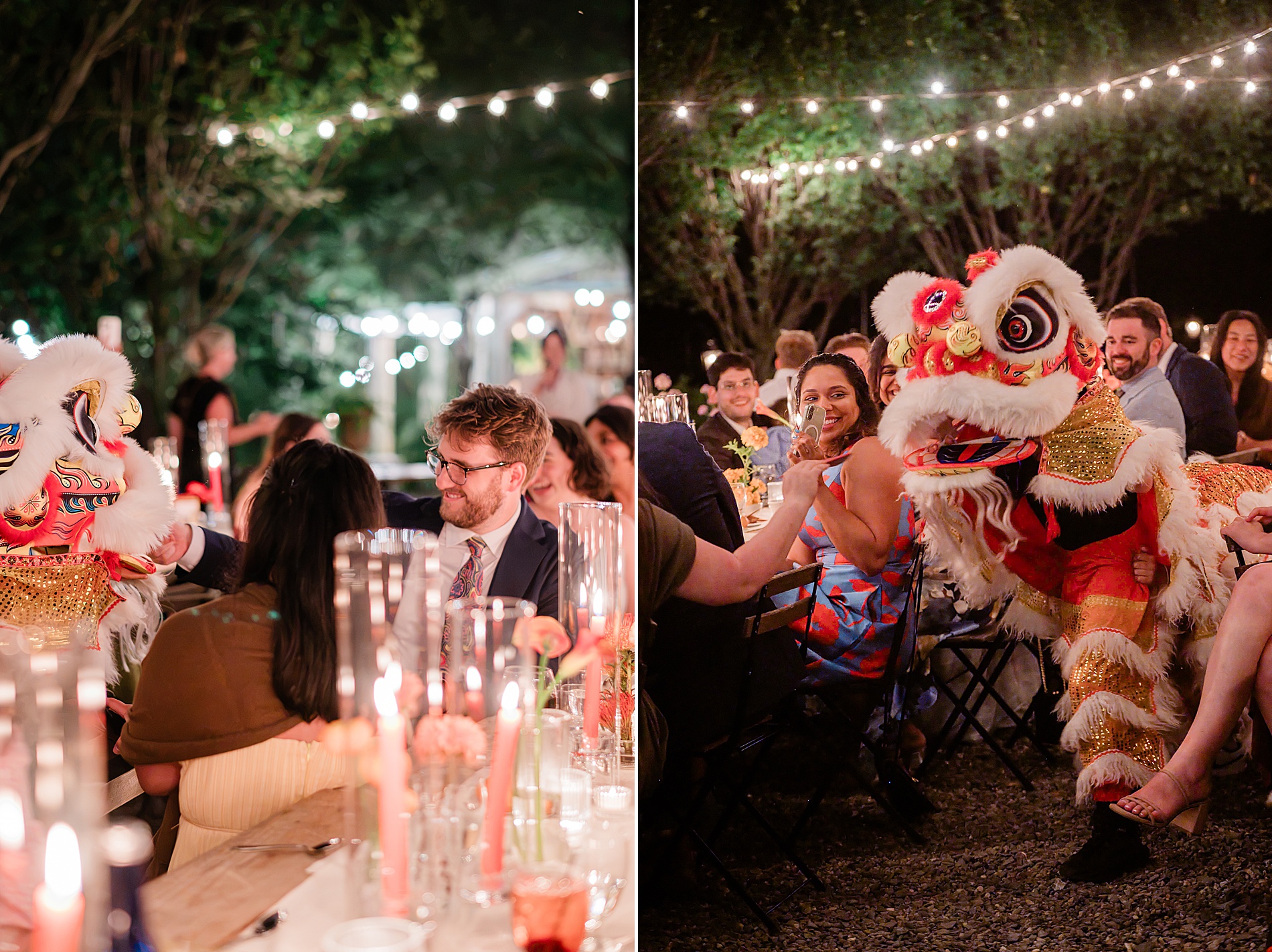 dancing lion at M&D Farm Garden Wedding in Hudson Valley