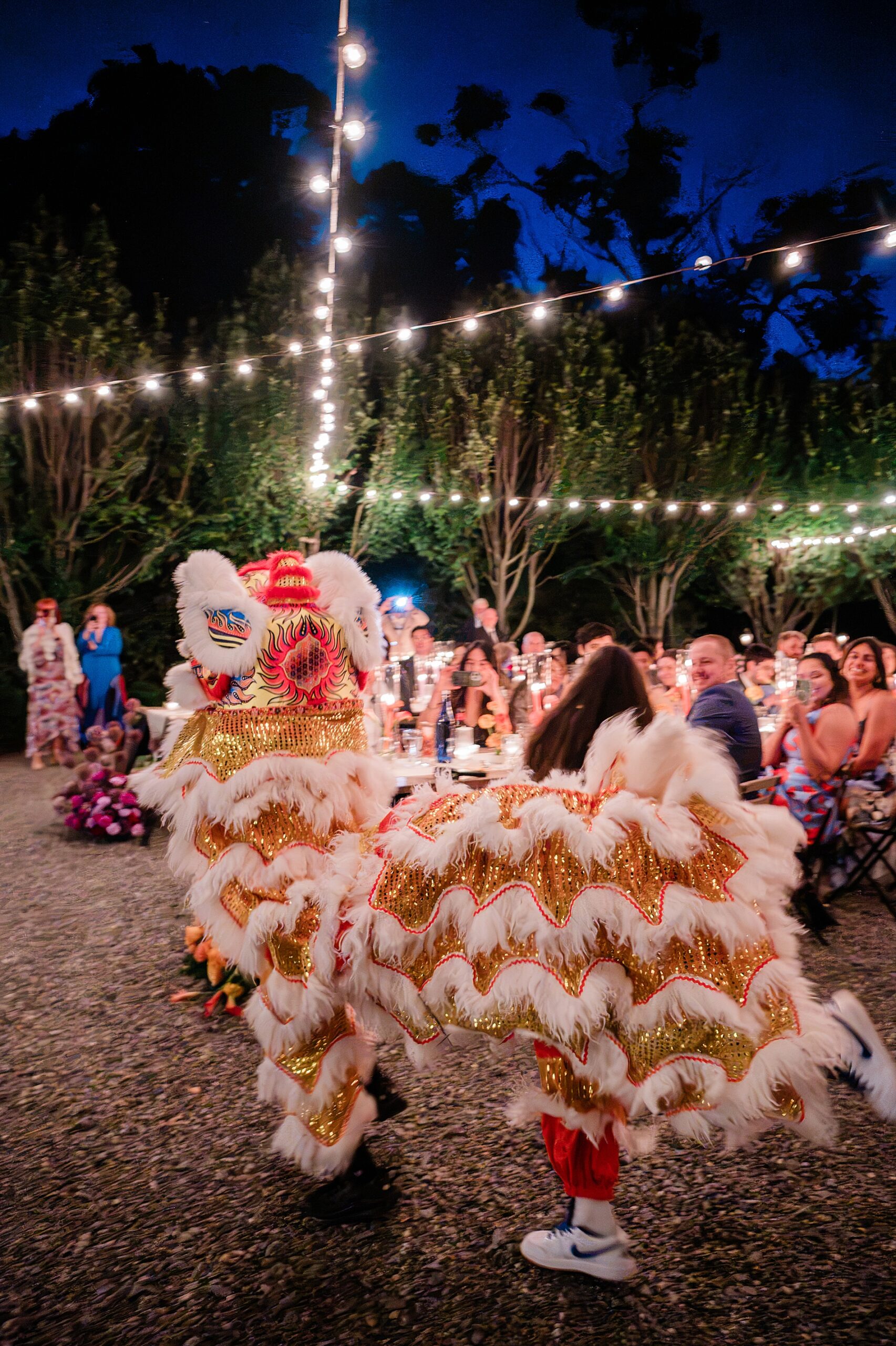 traditional wedding celebration with dancing lion