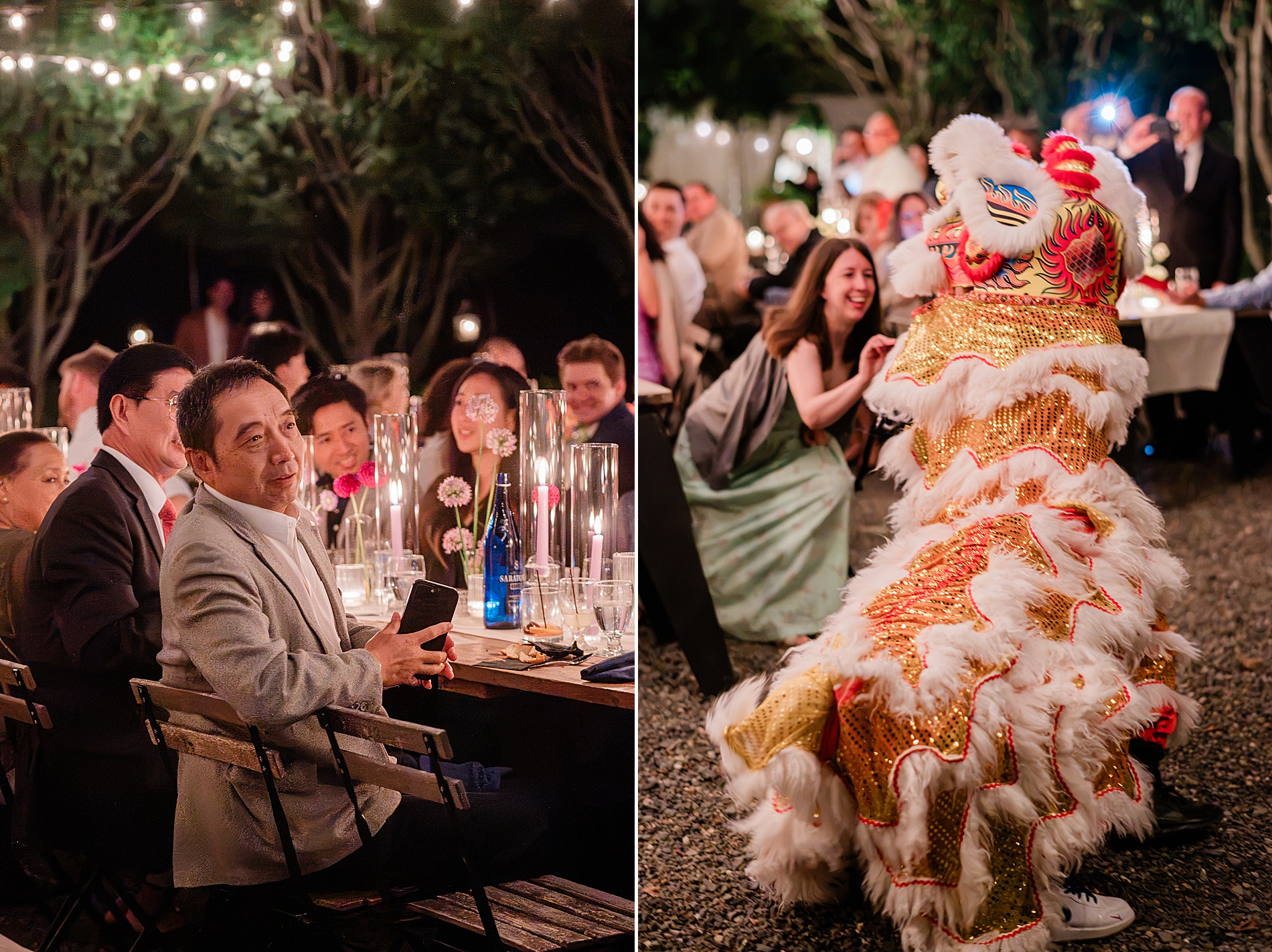 guests enjoy the dancing lion at reception