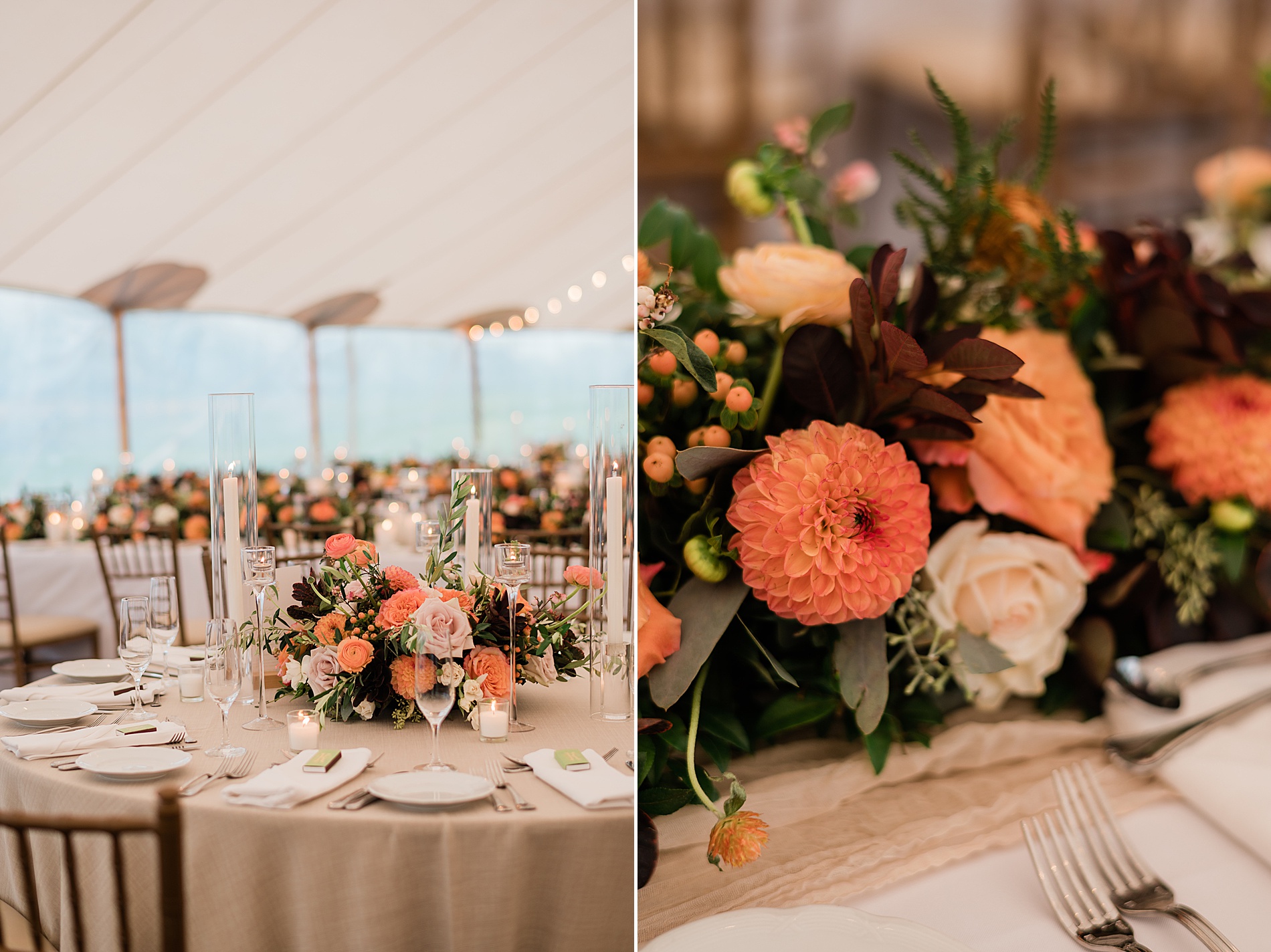 colorful florals add pop of color to tented reception at Spring Lake, NJ 