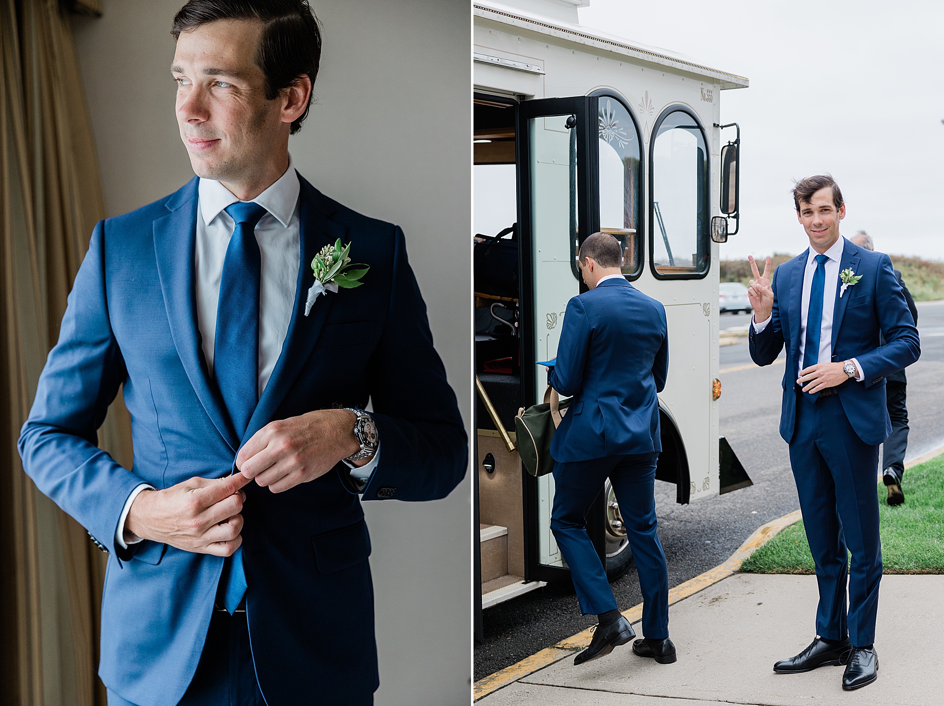 groom getting ready and heading to reception