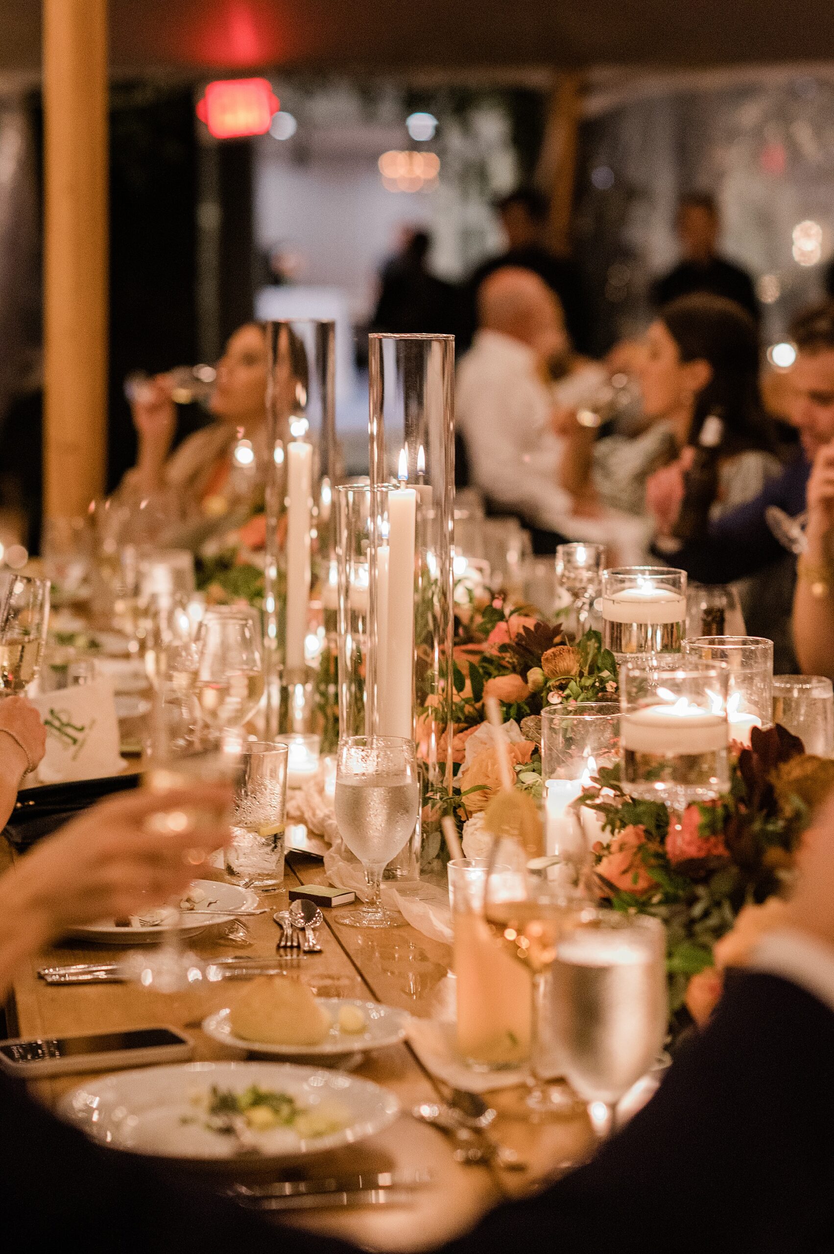 romantic Spring Lake Wedding reception with candle light 
